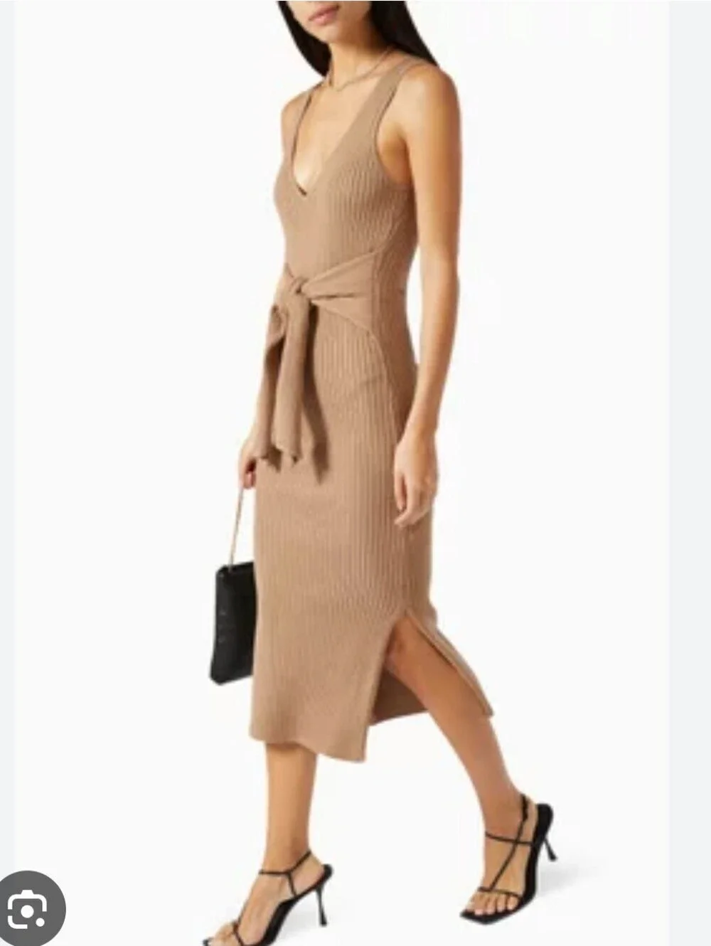 Good American Plus Size Rib Knit Bodycon Tie Waist Midi Dress Size 5 (XXL) - Picture 8 of 16